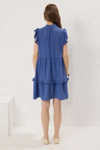 TRENDYOLMİLLA Indigo with flywheel / Ruffle Detailed Mini Aerobin Weaving Dress - Image 4