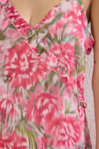 TRENDYOLMİLLA Pink flower patterned A Cut Siphon Flight Flight Weaving Maxi Dress - Image 3