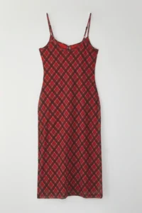 TRENDYOLMİLLA Rejection Binding Detailed Checkered Tulle Maxi Flexible Knitting Dress - Image 6