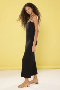 TRENDYOLMİLLA Black Striped Midi Ribbed A-line Dress - Image 3