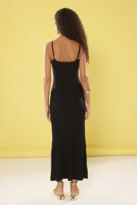TRENDYOLMİLLA Black Striped Midi Ribbed A-line Dress - Image 5