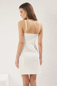 TRENDYOLMİLLA White Front buttoned Sewing Detailed Mini comfort/Flexible denim Dress - Image 5
