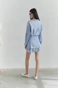 TRENDYOLMİLLA Mavi Striped Shirt Detailed Mini Weaving Dress - Image 2