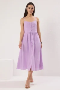 TRENDYOLMİLLA Lilac A Cut Lined Midi Weaving Dress