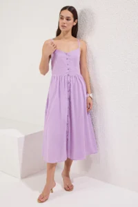 TRENDYOLMİLLA Lilac A Cut Lined Midi Weaving Dress - Image 2