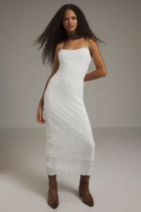 TRENDYOLMİLLA White Lace bodycone/Fitting Sleeveless Midi Knitting Dress - Image 2