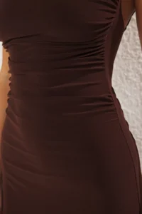 TRENDYOLMİLLA Brown Sleeveless Low-cut back A-line/Life Opening Flexible Maxi Knitting Dress - Image 4