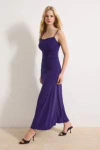 TRENDYOLMİLLA Purple Sleeveless Low-cut back A-line/Life Opening Flexible Maxi Knitting Dress - Image 2
