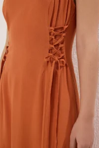 TRENDYOLMİLLA Brown Plain A Cut eyelet Detailed Maxi Weaving Dress - Image 3