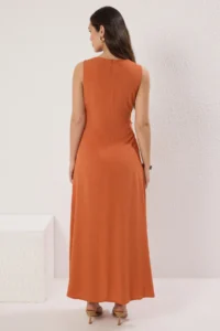 TRENDYOLMİLLA Brown Plain A Cut eyelet Detailed Maxi Weaving Dress - Image 4