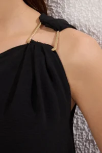 TRENDYOLMİLLA Black  Plain Kesim Accessory Detailed Maxi  Weaving Dress - Image 3