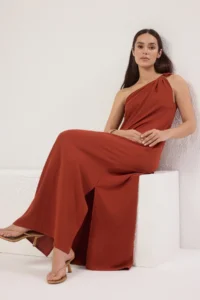 TRENDYOLMİLLA Brick Rejection Plain Kesim Accessory Detailed Maxi  Weaving Dress