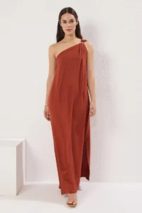 TRENDYOLMİLLA Brick Rejection Plain Kesim Accessory Detailed Maxi  Weaving Dress - Image 2