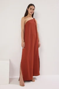 TRENDYOLMİLLA Brick Rejection Plain Kesim Accessory Detailed Maxi  Weaving Dress - Image 3