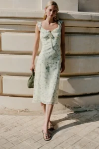 TRENDYOLMİLLA Yellow Floral A Cut Frilly Siphon Flight Flight Weaving Midi Dress