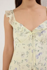 TRENDYOLMİLLA Yellow Floral A Cut Frilly Siphon Flight Flight Weaving Midi Dress - Image 4