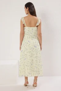 TRENDYOLMİLLA Yellow Floral A Cut Frilly Siphon Flight Flight Weaving Midi Dress - Image 5