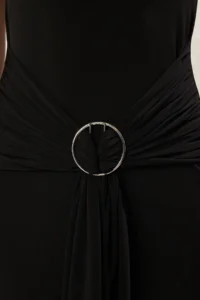 TRENDYOLMİLLA Black Plain Maxi Accessory Detailed Flexible  Knitting Dress - Image 3