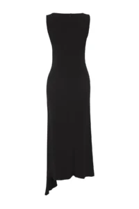 TRENDYOLMİLLA Black Plain Maxi Accessory Detailed Flexible  Knitting Dress - Image 6