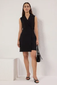 TRENDYOLMİLLA Black Jacket Yaka buttoned Mini  Weaving Dress - Image 3