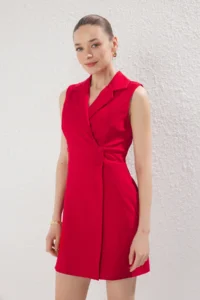 TRENDYOLMİLLA Rejection eket Yaka buttoned Mini  Weaving Dress