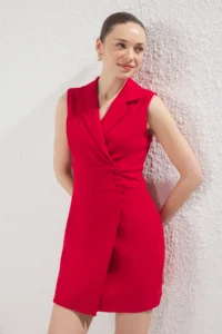 TRENDYOLMİLLA Rejection eket Yaka buttoned Mini  Weaving Dress - Image 2