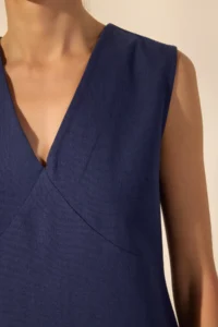 TRENDYOLMİLLA Navy Blue linen blended A Cut Mini Weaving Dress - Image 3