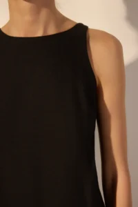 TRENDYOLMİLLA Black linen blended Plain Kesim Mini  Weaving Dress - Image 3