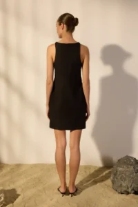 TRENDYOLMİLLA Black linen blended Plain Kesim Mini  Weaving Dress - Image 4