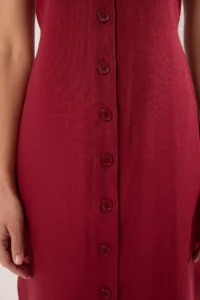 TRENDYOLMİLLA Wine Rengi Belted linen blended Midi Weaving Shirt Dress - Image 3