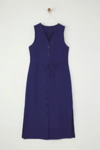 TRENDYOLMİLLA Navy Blue Belted linen blended Midi Weaving Shirt Dress - Image 5