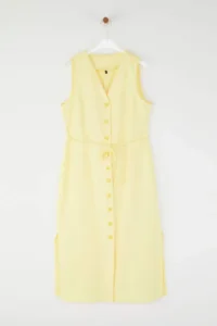 TRENDYOLMİLLA Light Yellow  Belted linen blended Midi Weaving Shirt Dress - Image 5