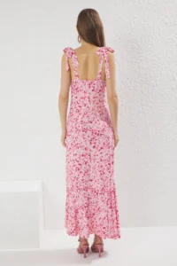 TRENDYOLMİLLA Multicolored Plain Binding Detailed Maxi Abstract Printed Binding Detailed Flexible  Knitting Dress - Image 4