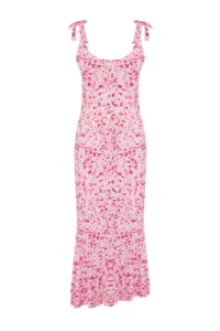 TRENDYOLMİLLA Multicolored Plain Binding Detailed Maxi Abstract Printed Binding Detailed Flexible  Knitting Dress - Image 5