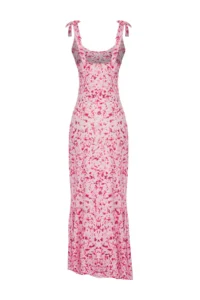 TRENDYOLMİLLA Multicolored Plain Binding Detailed Maxi Abstract Printed Binding Detailed Flexible  Knitting Dress - Image 6