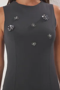 TRENDYOLMİLLA Anthracite Flower with accessories bodycone/Fitting Mini Knitting Dress - Image 3