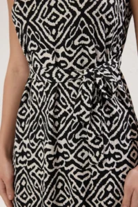 TRENDYOLMİLLA Black Geometric Printed Zero Sleeve V-neck Ruffled Skirt Midi Knitting Dress - Image 3