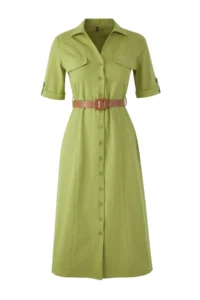 TRENDYOLMİLLA Khaki Arched linen blended Pocket Detail Midi Weaving Shirt Dress - Image 5