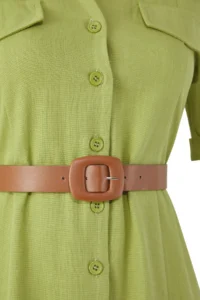 TRENDYOLMİLLA Khaki Arched linen blended Pocket Detail Midi Weaving Shirt Dress - Image 6