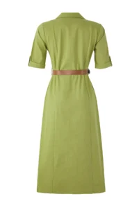 TRENDYOLMİLLA Khaki Arched linen blended Pocket Detail Midi Weaving Shirt Dress - Image 7
