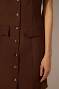 TRENDYOLMİLLA Brown linen blended Pocket Detail Mini Weaving Shirt Dress - Image 3