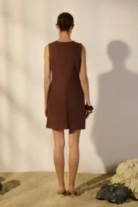 TRENDYOLMİLLA Brown linen blended Pocket Detail Mini Weaving Shirt Dress - Image 4
