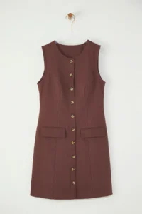 TRENDYOLMİLLA Brown linen blended Pocket Detail Mini Weaving Shirt Dress - Image 5