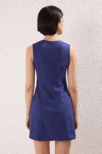 TRENDYOLMİLLA Navy Blue linen blended Pocket Detail Mini Weaving Shirt Dress - Image 7