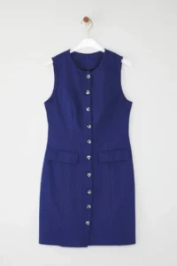 TRENDYOLMİLLA Navy Blue linen blended Pocket Detail Mini Weaving Shirt Dress - Image 8