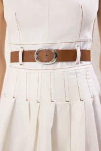 TRENDYOLMİLLA Ecru Arched V-neck pleated Mini denim Dress - Image 3