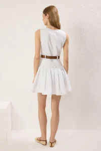 TRENDYOLMİLLA Ecru Arched V-neck pleated Mini denim Dress - Image 4