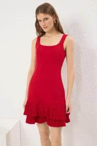 TRENDYOLMİLLA Rejection Plain pleated Mini Weaving Dress - Image 3