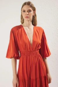 TRENDYOLMİLLA Brick Rejection Plain Maxi  Weaving Dress - Image 2