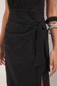 TRENDYOLMİLLA Black Plain Binding Detailed Midi Weaving Dress - Image 3